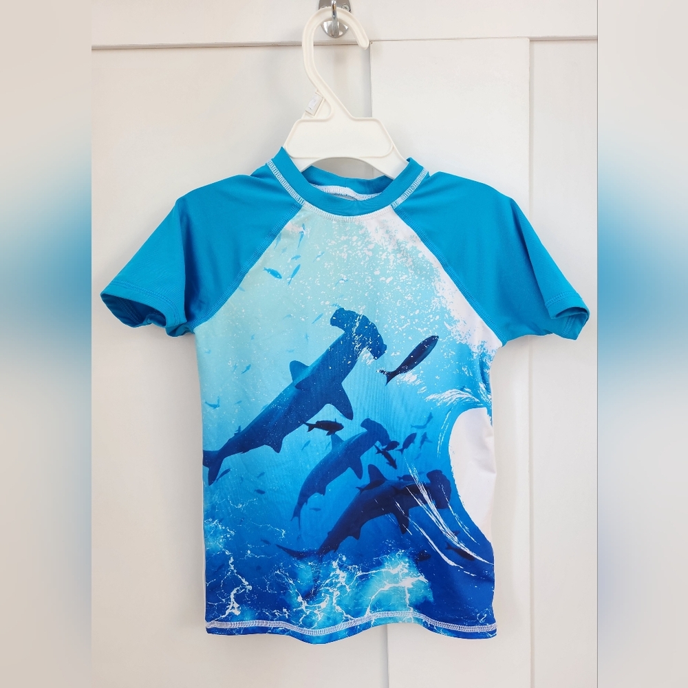 Lands' End Kids Blue Shark Swim Rashguard XXS 2-3T